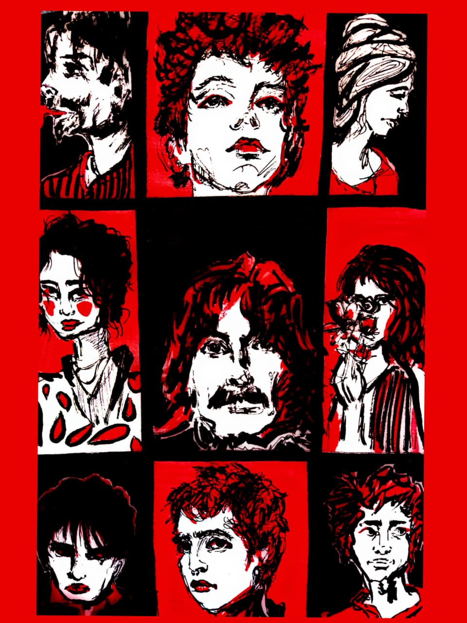 The artwork 'Chain of Reds' is a montage of visages, with one commonality, one thread- the colour red in the accent of revolt. All these identities surpass and outstrip restraints like class, caste, gender, suppositions, bodies and lands. They are knitted only by dissent.