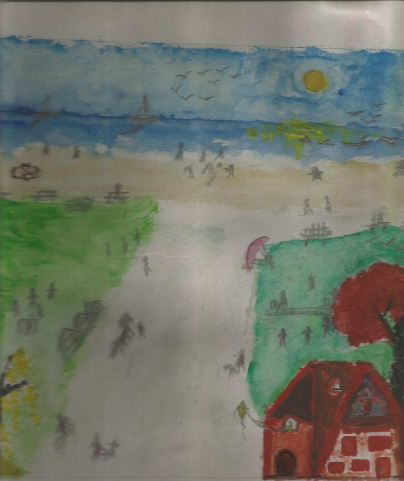 "Mornings by the Bay of Bengal" is a painting of my favorite beach. A popular haven of nature that abounds with kids & grown-ups playing, exercising (paragliding, kite-flying, cricket, ball games) & enjoying a great start to the day. Turtles, dolphins & yachts are common sights.