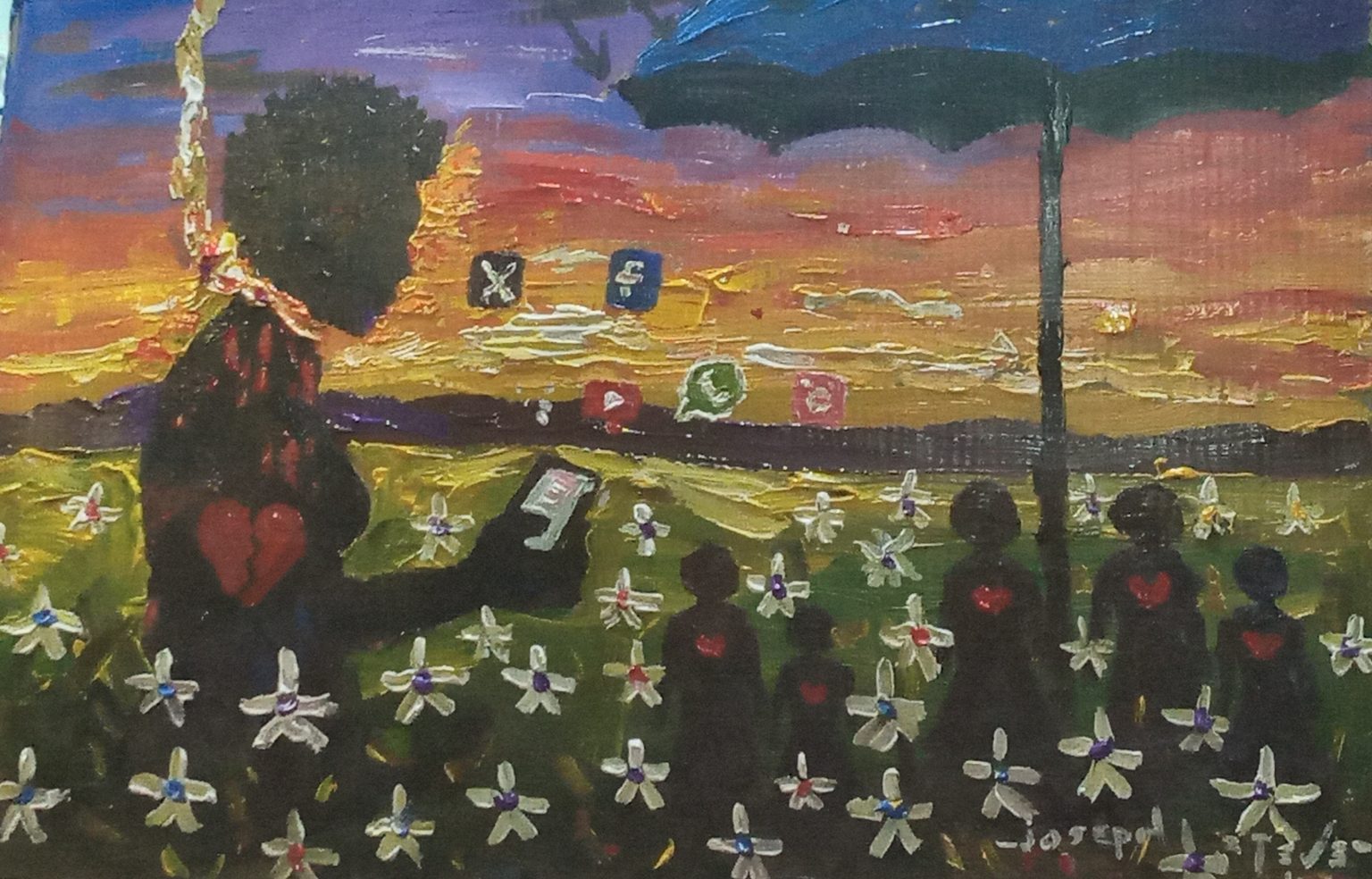 The illustration submitted captures the heavy emotional (and sometimes physical) toll of technology-facilitated violence and abuse as well as the isolation felt behind digital interactions on social media platforms.