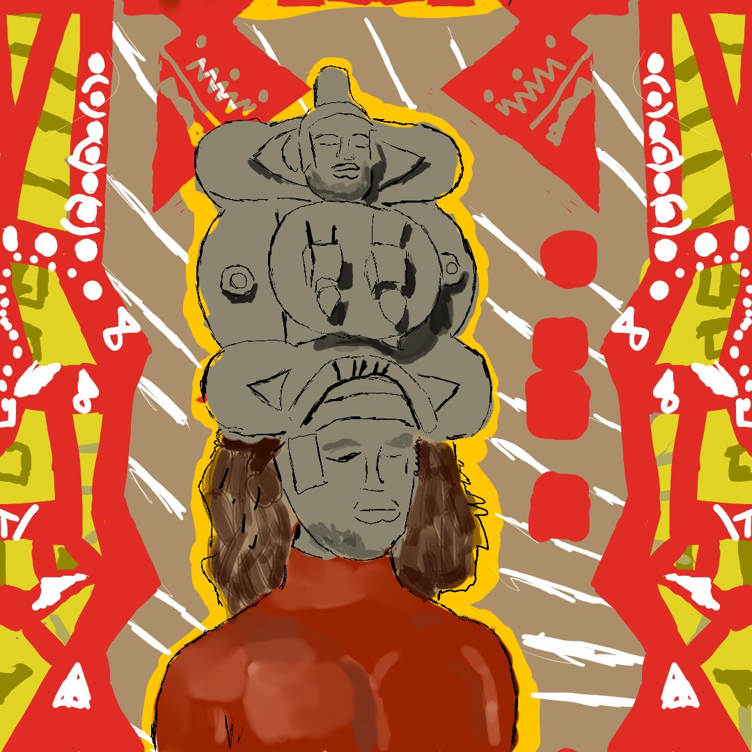 The thread I carry is a self I often hide behind masks. . . the one culture stacks its faces on top of and calls tradition. Queerness is still criminalised across the Commonwealth. But the ori underneath remembers what it embodies.